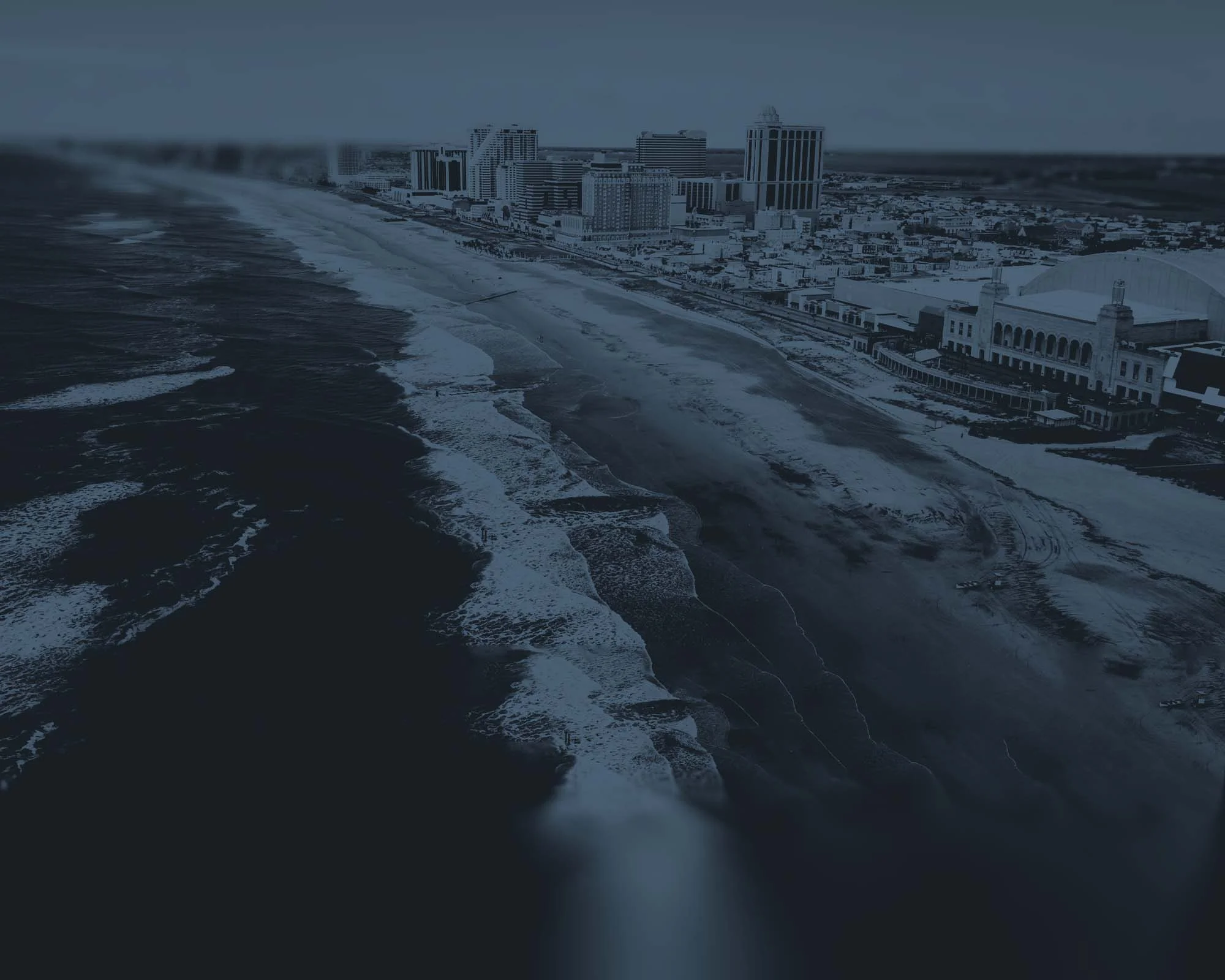 Aerial view of Atlantic City, New Jersey coastline and skyline